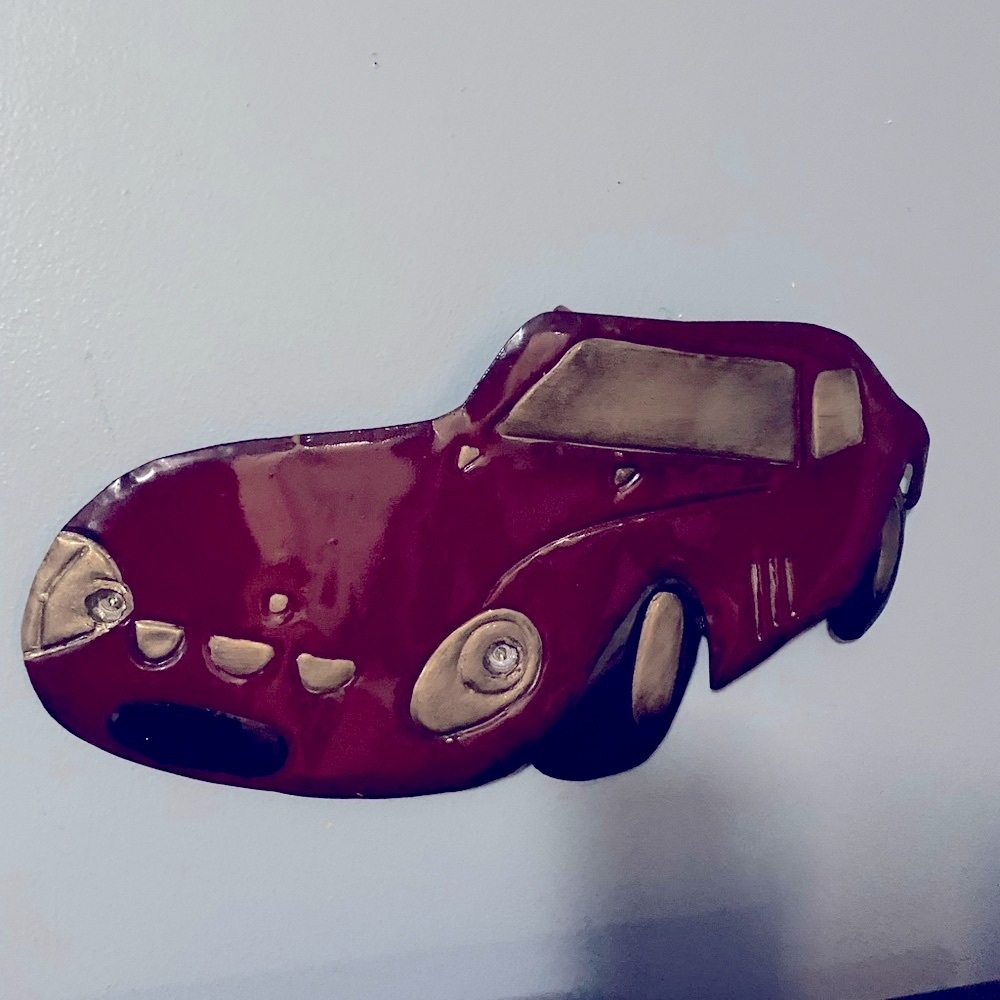 Metal car wall art with headlights that light up with 1 AA battery for boys wall